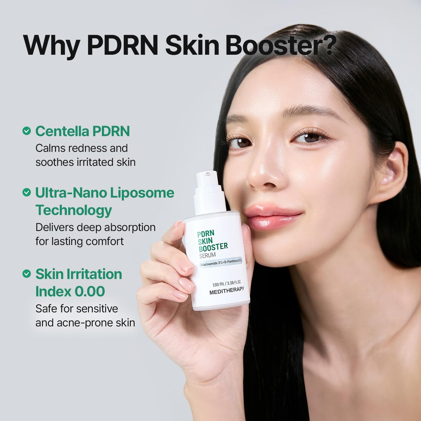 Meditherapy Centella PDRN Skin Booster Serum – Plant-based PDRN & D-Panthenol for Redness Relief and Rejuvenation, Gentle Cica Facial Serum for Sensitive Care, Korean Skin Care, 3.38 fl.oz