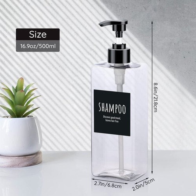 Segbeauty Shampoo Bottles, 3pcs 16.9oz Empty Refillable Pump Dispenser with Labels, 500ml Plastic Reusable Press Lotion Containers for Bathroom Hotel Liquid Soap Body Wash Hand Soap Conditioner Clear