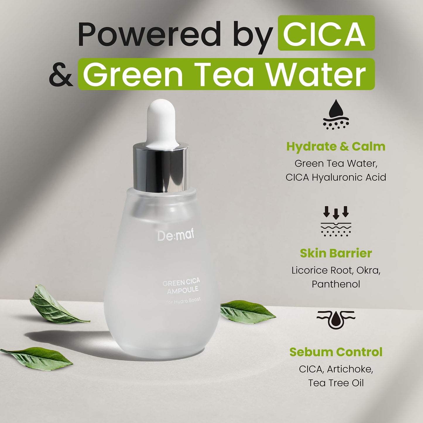 Green Cica Ampoule with 72% Green Tea, Cica & 8-Layer Hyaluronic Acid | Soothing & Sebum Control Pore Serum for Blackheads and Enlarged Pores | For Oily & Combination Skin (1.69 fl oz)