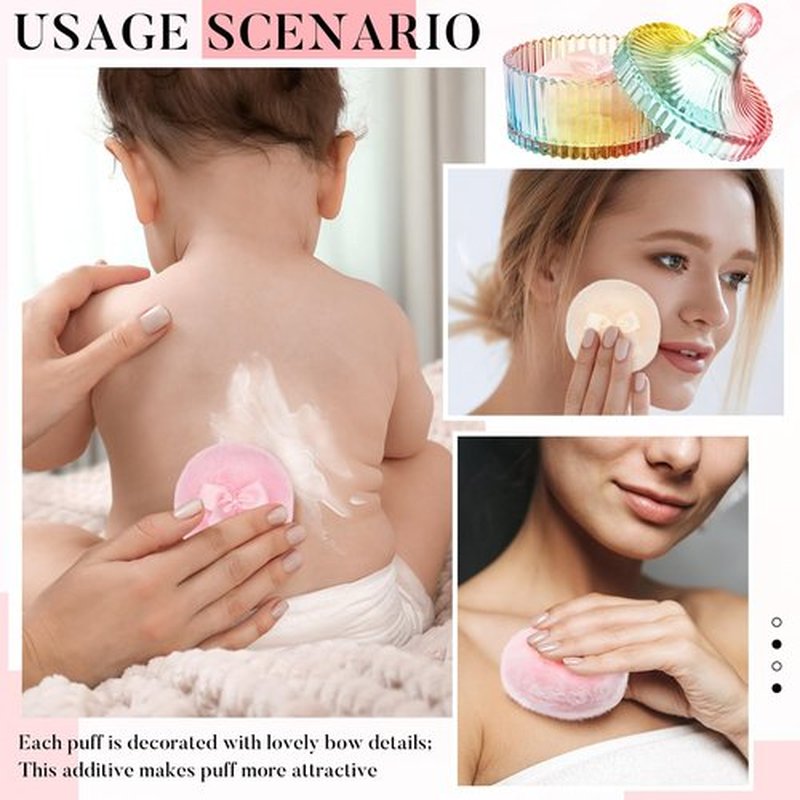 Tioncy 3 Pcs Large Body Powder Puff and Container Powder Container with Puff Powder Puff Crystal Container Soft Washable Reusable Velour Face Body Glitter Powder Puff Wet Dry Makeup(Colorful,Simple)