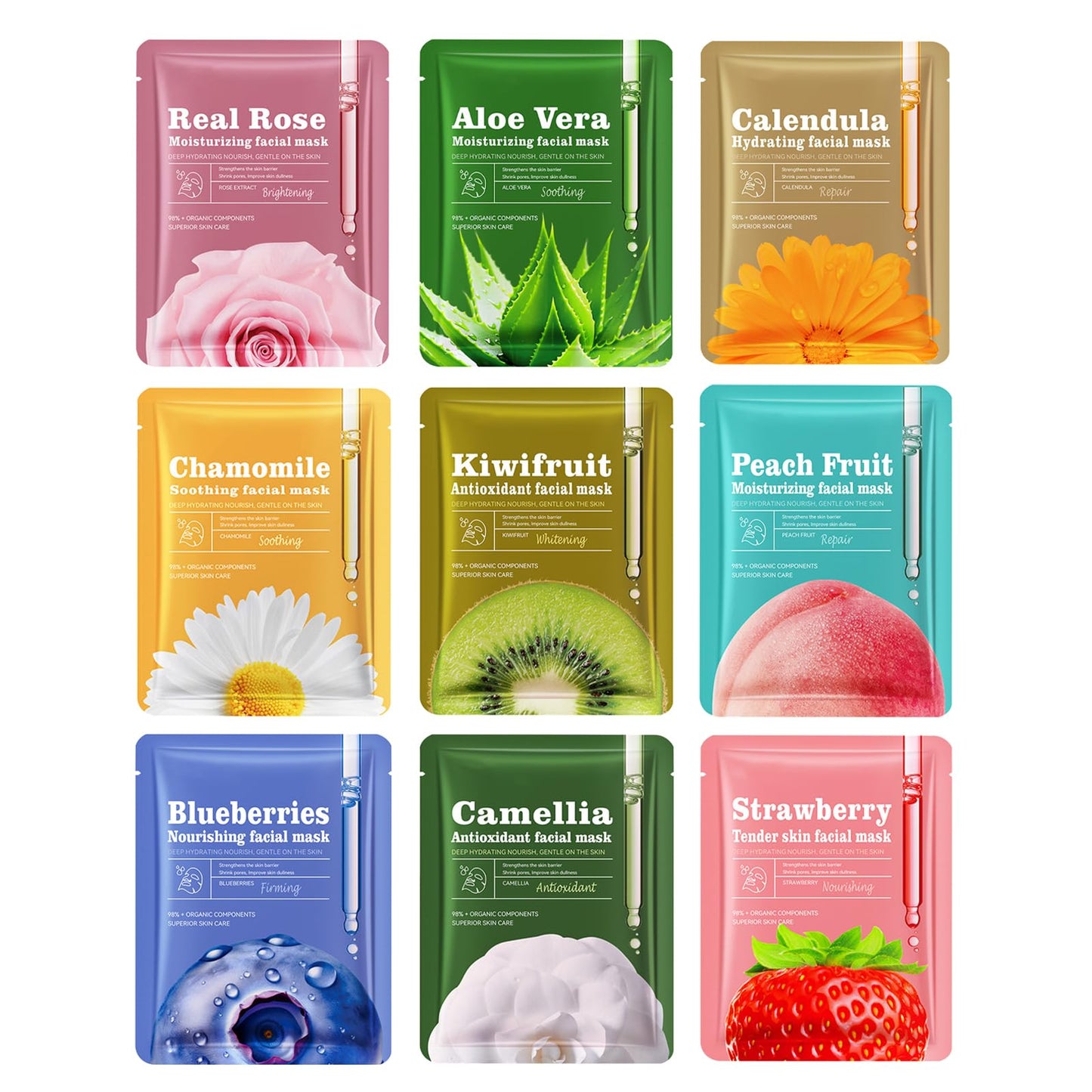 9 PCS Plant and fruit mask,Birthday Party Spa Gifts for Teens Girls,Bulk Collagen Face Mask for Women Skin Care,Facial Mask Skincare Gifts Set,Soothe Face Mask for Spa Party,Hydrate and whiten