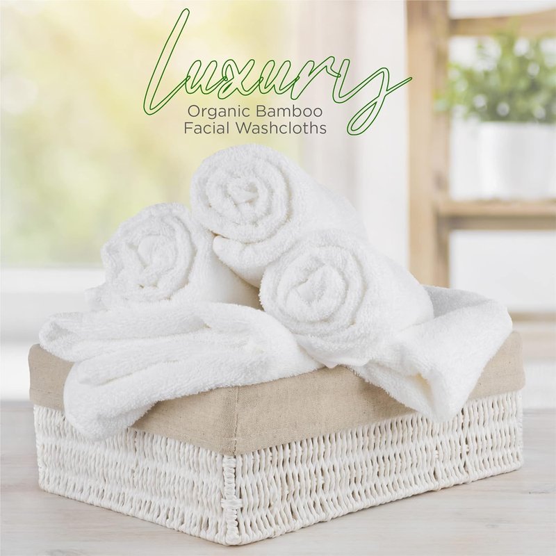 Luxury Bamboo Facial Washcloths - Reusable Makeup Remover, Gentle for Sensitive Skin | Set of 6, 10"x10" (White)