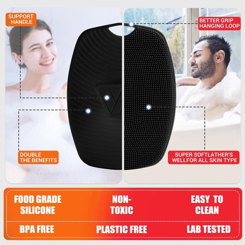 Zinc Infused - Silicone Body Scrubber,Exfoliating Body Scrubber for Sensitive Skin, Sustainable Shower Scrubber for Body, Body Scrubber for Shower and Body Care Routine - Black