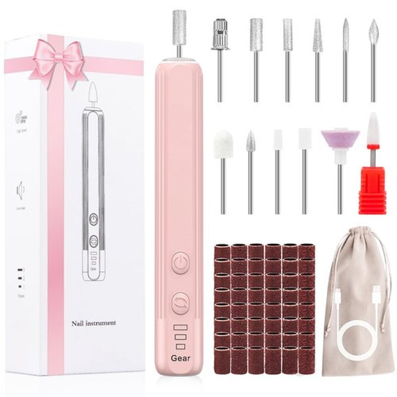 Professional Electric Nail Drill, Cordless Electric Nail File, Gel Nails, Manicure Pedicure for Polishing Shape Tools with 100Pcs Sanding Bands
