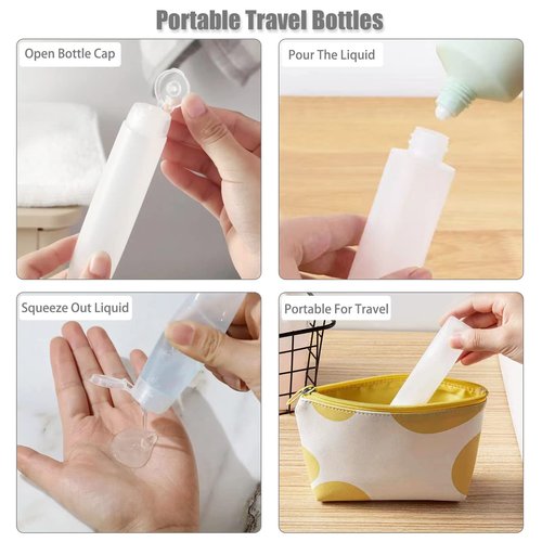 YXC 12PCS PE Travel Size Bottles 2oz Squeeze Bottles With labels Leak Proof BPA Free Refillable Tubes Travel TSA Approved Containers For Toiletry Toothpaste Container Travel Bottles For Toiletries