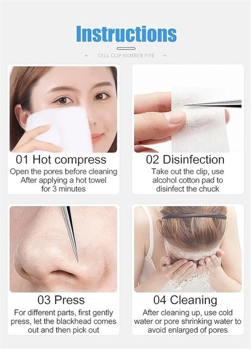 Professional Facial Blackhead Remover Tweezers, Precision Pimple Popper Tool Kit for Whitehead Ance Blemishs Comedones (Set A)