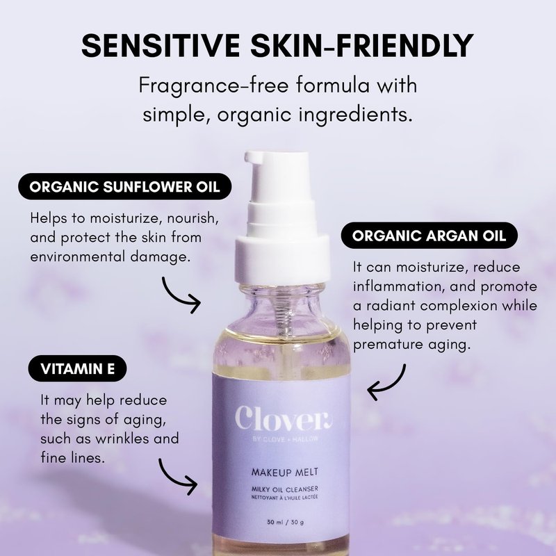 Clover Makeup Melt Cleansing Oil - Gentle Makeup Removal, Skin-Friendly Formula | Cruelty-Free & Vegan - 1 oz (30 ml)