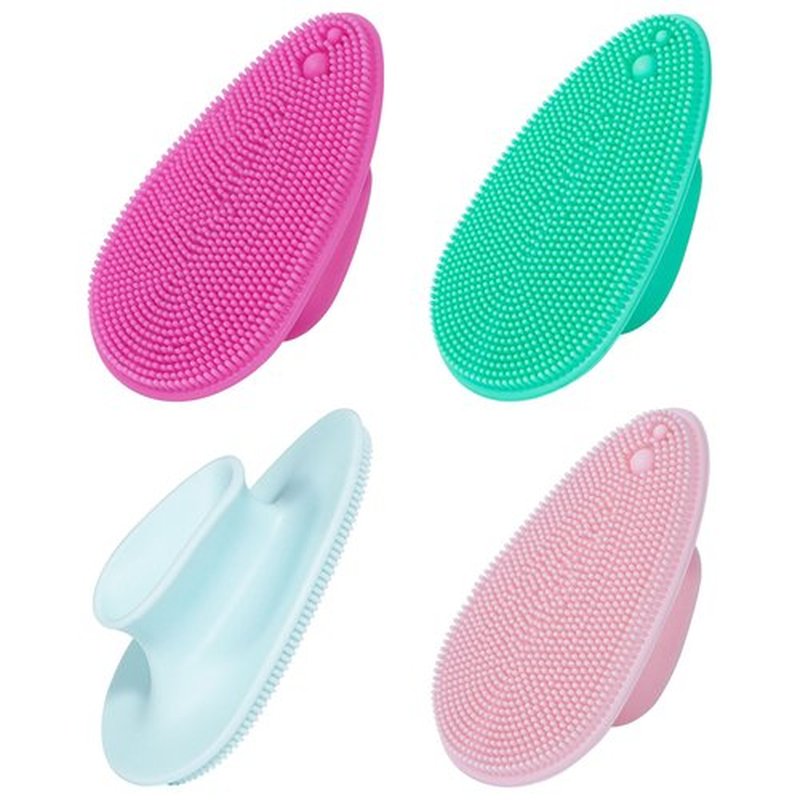 4 Pcs Silicone Face Scrubber, Beomeen Facial Cleansing Brush Soft Silicone Facial Exfoliation and Massage Brush Blackhead Scrubber for Men and Women (Green+ Blue+ Rose+ Pink)