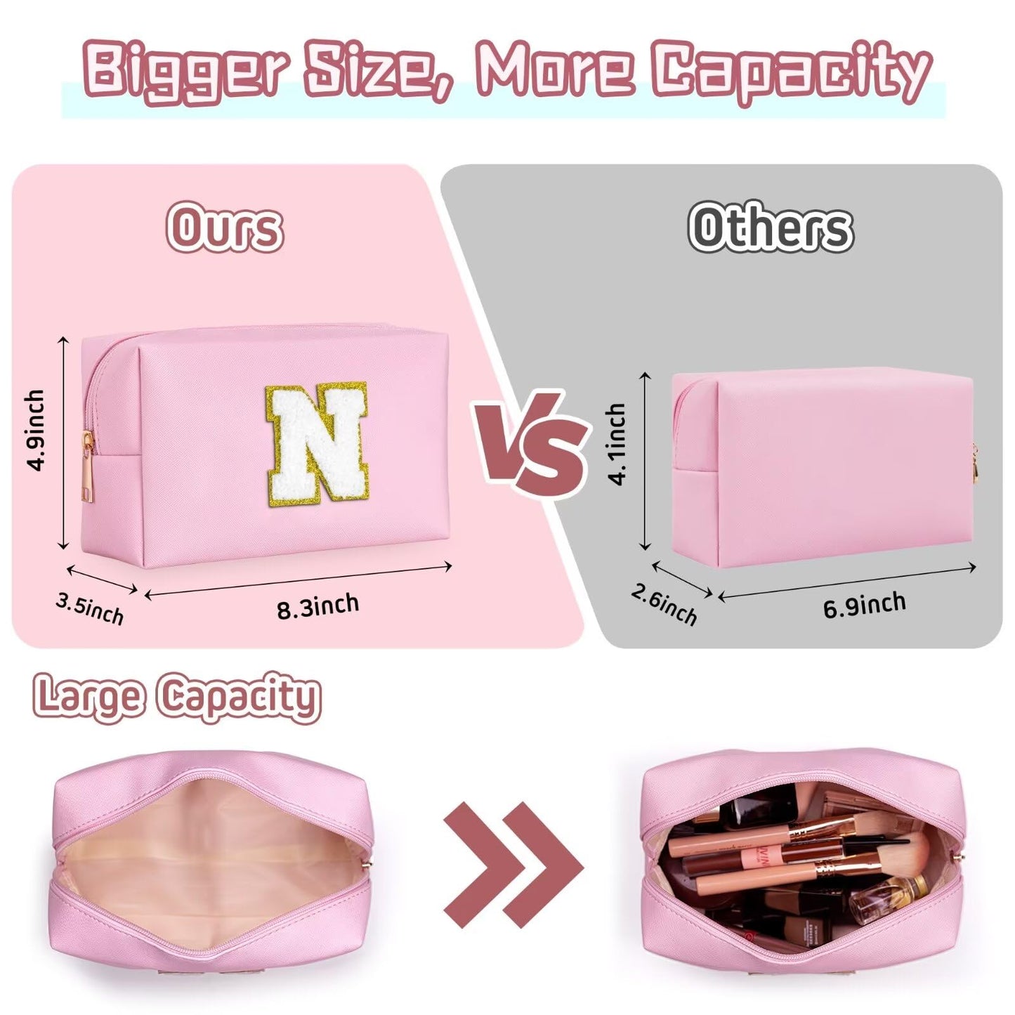 TOPEAST Gifts for Friends Female Mom, Cute Makeup Bag Small Pink Cosmetic Bag Travel Toiletry Bag, Personalized Birthday Gift for Women Girl, Preppy Travel Stuff for Girls (Pink C)
