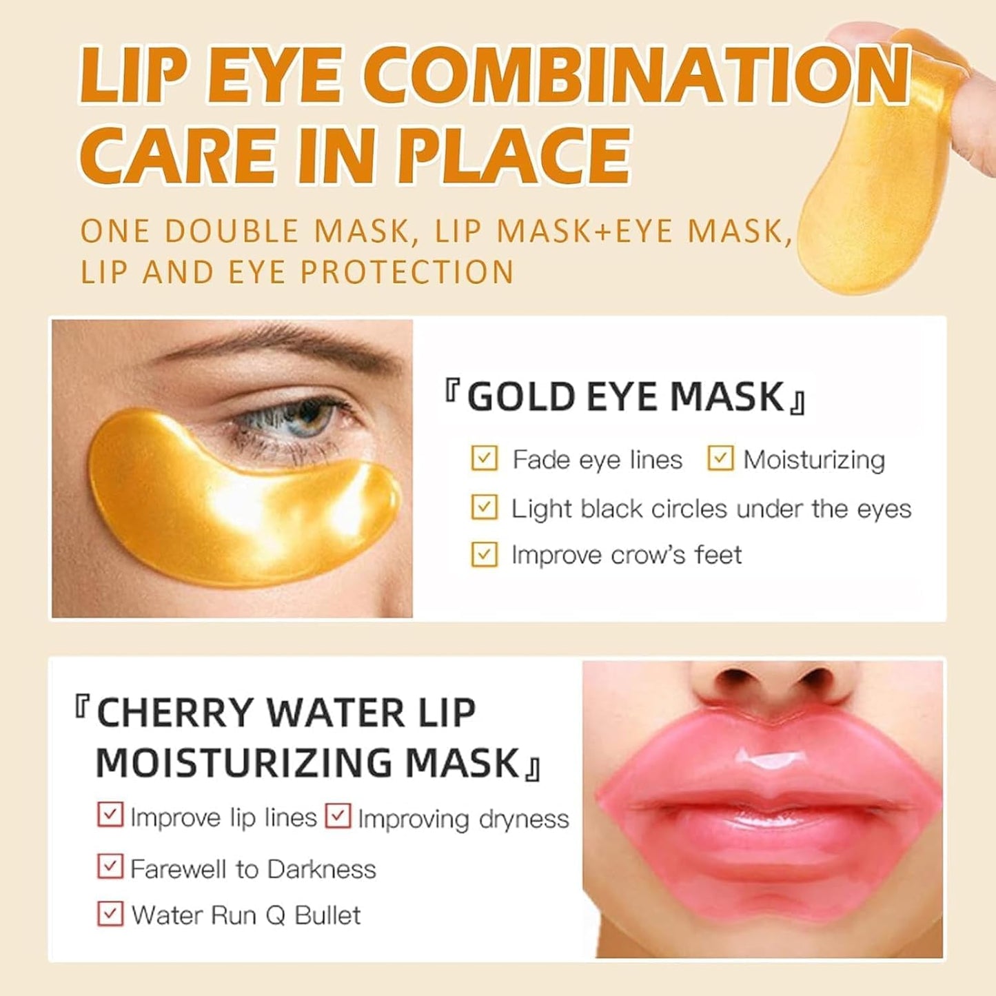 Eakroo 30 Pairs Lip Masks & Eye Masks, Gold Eye Patches, Under Eye Mask, Party Favors for Adults, Things for Teen Girls, Bridal Shower Gifts, Pink Gifts for Women, Spa Party Supplies for Girls