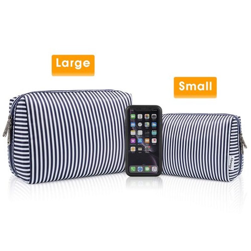Large Makeup Bag Zipper Pouch Travel Cosmetic Organizer for Women (Large, Blue Stripe)