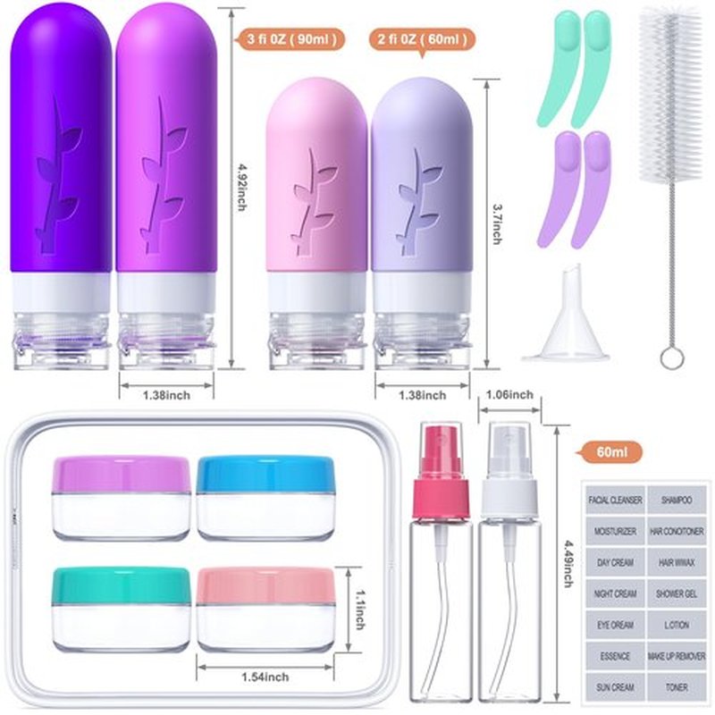 18 pack Travel Bottles for Toiletries, Tsa Approved Travel Containers for Toiletries, Silicone Leak Proof Refillable Liquid 3oz 2oz Travel essentials for Shampoo Conditioner Lotion BPA Free