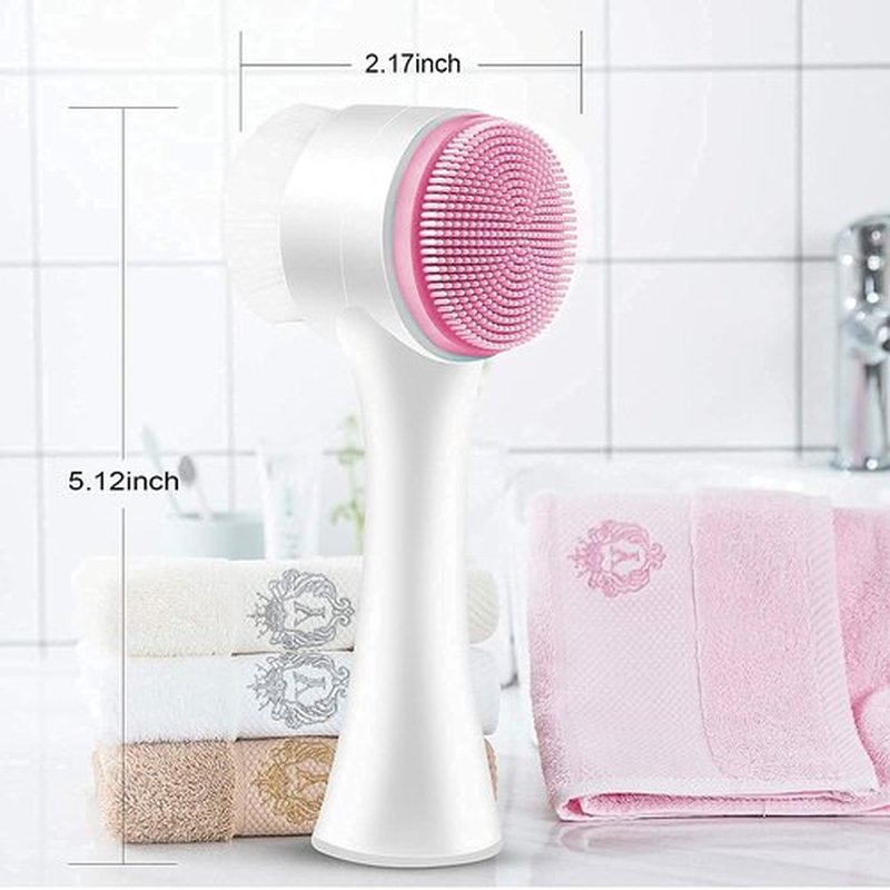 Face Brush - Manual Facial Cleansing, Double Side Skin Care Facial Cleaning Brush, Silicone Facial Scrubber Manual Dual Face Wash Brush for Deep Pore Exfoliation Makeup Massaging (Pink)