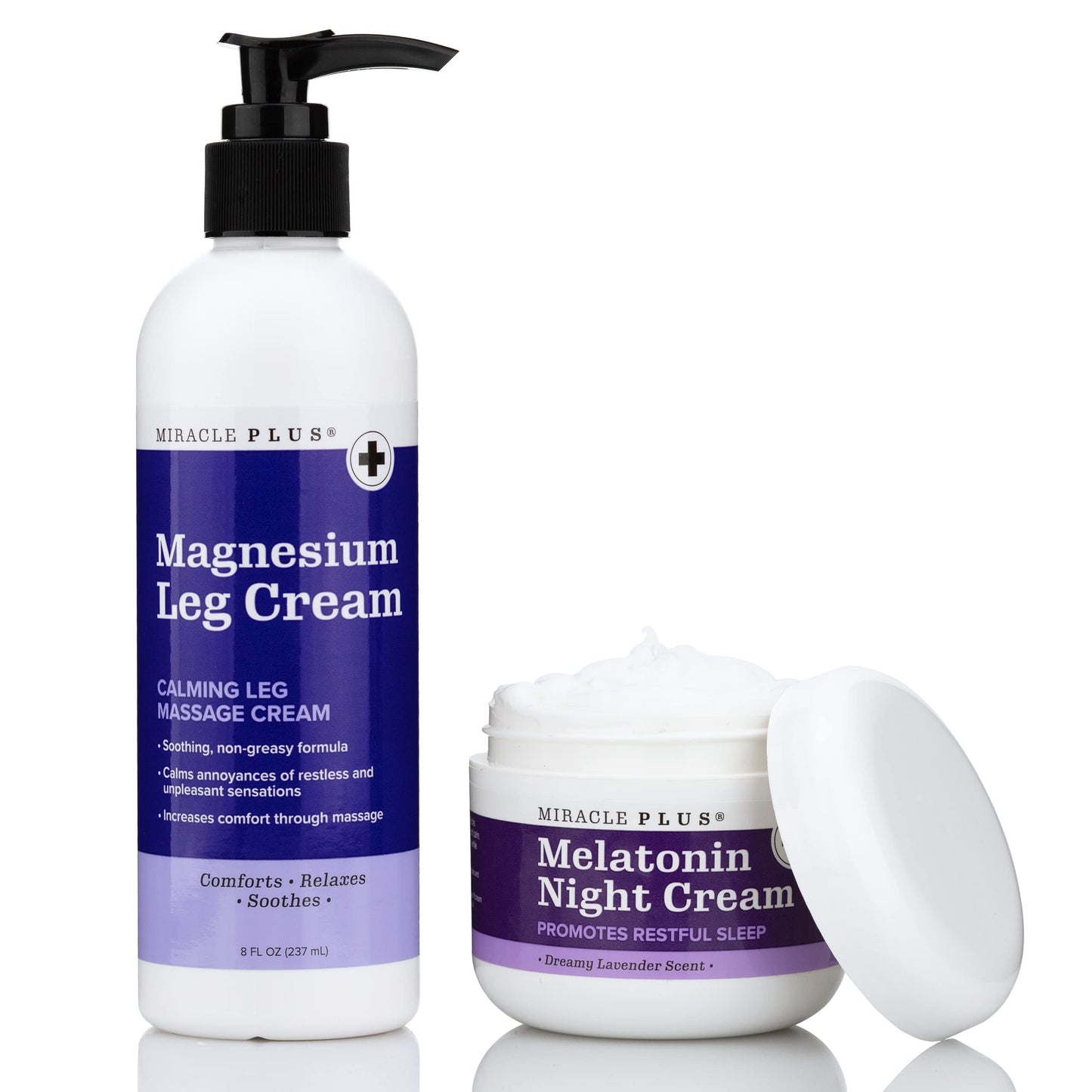 Miracle Plus Melatonin Night Cream Skin Care With Lavender & Chamomile + Magnesium Leg Cream, Massage Topical Night Body Lotion Into Skin To Help Promote Better Rest, (2-Pack)