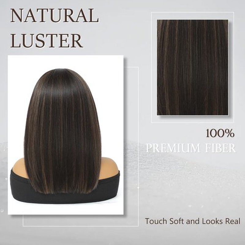 Highlight Bob Wigs Skunk Stripe Bob Wigs Glueless Straight Wigs For Women Synthetic Heat Resistant Fiber Hair long bob wig Middle Part Skunk Stripe Bob Wigs medium length wigs for women 16inch