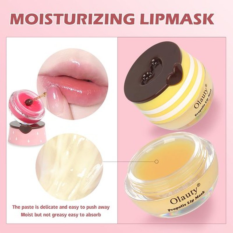 Bee Lip Balm Honey Pot,3 PCS Strawberry&Honey&Watermelon Lip Sleeping Mask,Hydrating Prevention Dry and Cracked Lip Scrubs Exfoliator Lip Care,Moisturizing Lip Mask Overnight Reduces Lip Lines