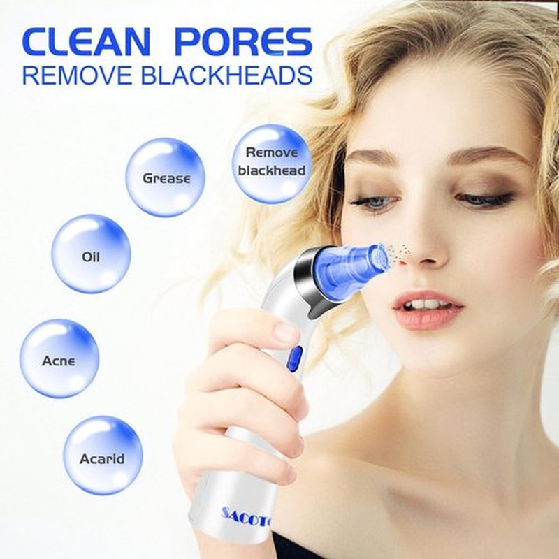 Blackhead Remover Pore Vacuum, Face Suction Pore Cleaner, 5 Suction Power Electric Blackhead Suction Remover, Extractor Tool, 4 Probes for Women & Men (Blue）