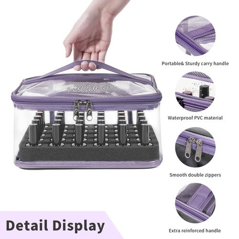 Beloving Nail Polish Organizer Bag Holds 30 Bottles (15ml/0.5 fl.oz) Portable Supplies Organizer Handbag for Manicure Tools, Portable Nail Supplies Kit Organizer Carrying Case (Purple)