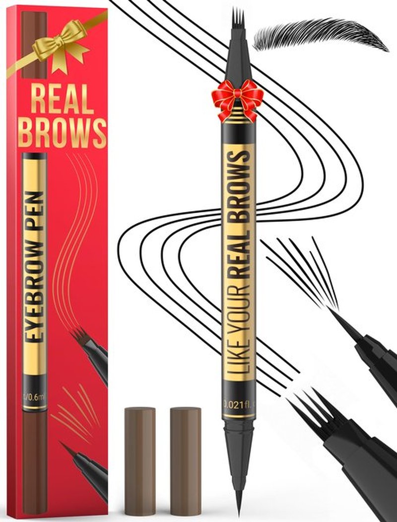 Microblading Eyebrow Pen - Eyebrow Pen 2-in-1 Dual-Ended Eyebrow Pencil with Micro-Fork Tip & Precise Brush-Tip Create Hair-Like Brows, Natural Brow Eyebrow Pen, Long Lasting, Black