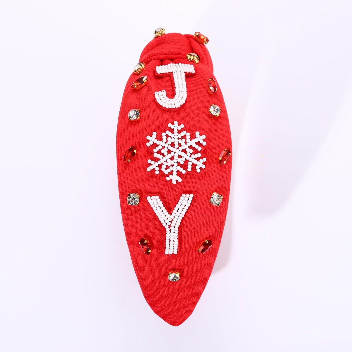 NVENF Joy Red Christmas Hairband for Women - Wide Top Knot Holiday Headband with Crystal Pearl Embellishments - Festive Hair Accessory for Holiday Outfits, Gifts, and Parties