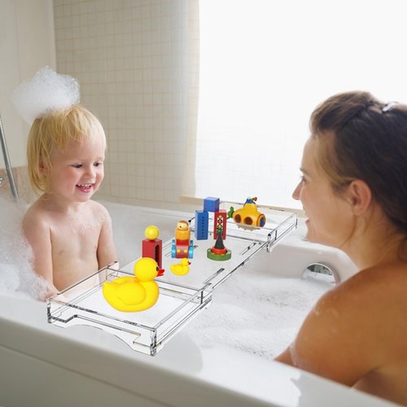 Bathtub Tray Caddy Table for Tub - Rulyyo Tub Tray Bath Caddy Tray for Bathtub, Clear 18-32.5 Inch Expandable Over The Tub Bath Tray for Bathtub, Waterproof Bathtub Caddy Tray for Luxury Bath