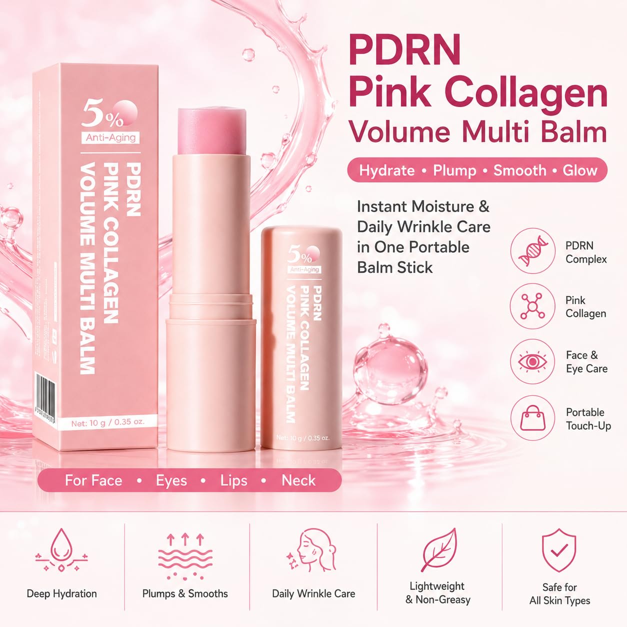PDRN Pink Collagen Volume Multi Balm Stick, 0.35 oz