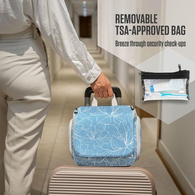 VENTURE 4TH Hanging Travel Toiletry Bag for Women & Men - Travel Organizer with Expandable Compartments & Removable Clear Pouch for Toiletries (Blue Flowers)