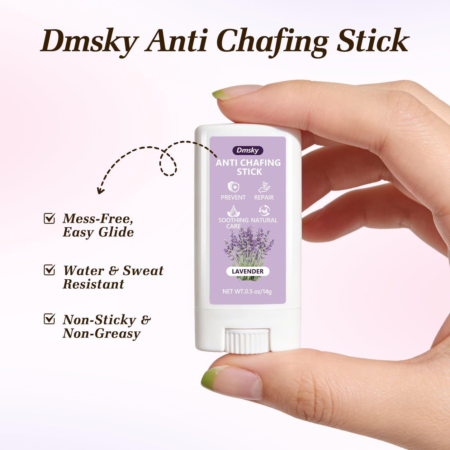 Dmsky 4 Flavors Anti Chafe Balm,Anti Chafing Stick for Men and Women,Chafing Stick with Added Emollients for Dry, Sensitive Skin,Use on Arm,Underarm,Chest,Bra Line,Thigh Chafing,Mini 0.5 OZ