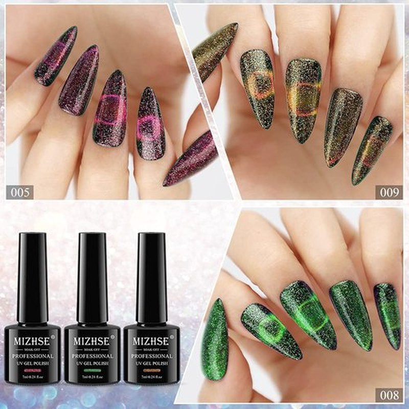MIZHSE Cat Eye Gel Nail Polish 10 Colors, Magnetic Gel Polish Set with Magnet Stick Black Gel, Holographic Shimmer Galaxy Effect Cat Eye Nail Gel Soak Off Nail Art Manicure Kit Gift for Women