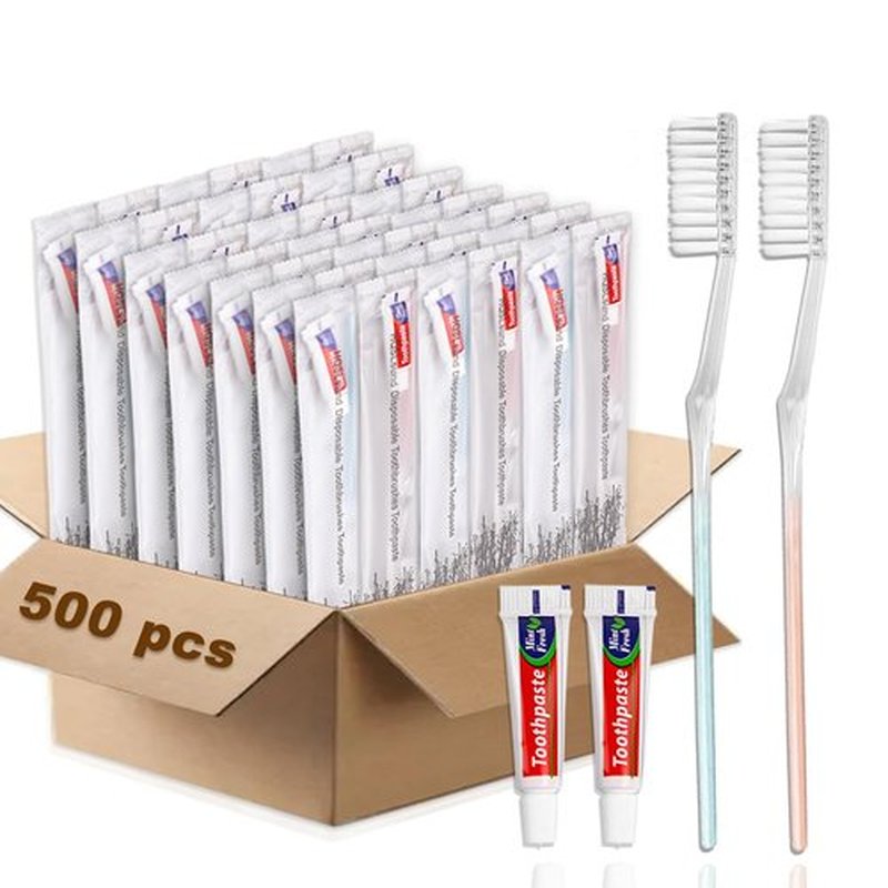 HQSLsund 500 pcs Disposable Toothbrushes with Toothpaste, Individually Wrapped Disposable Toothbrushes Bulk Toothbrushes Soft Bristle Tooth Brush Manual Disposable Travel Toothbrush Kit Bulk