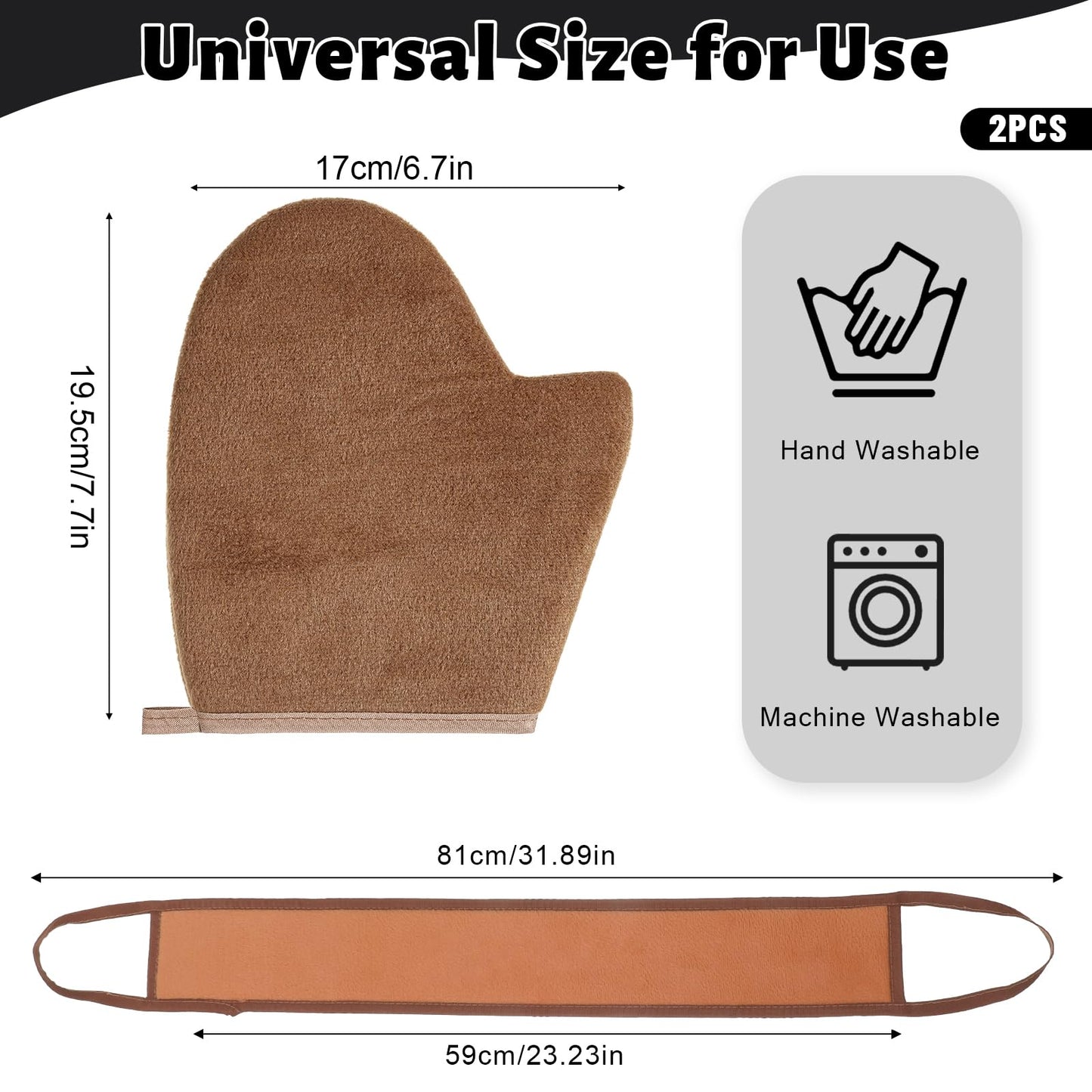 Self Tanning Mitts, Back Self Tanner Applicator Double Sided Reusable Sunless Tanning Mittens 4 in 1 Tanner Gloves with Thumb for Tan Lotion (Brown)