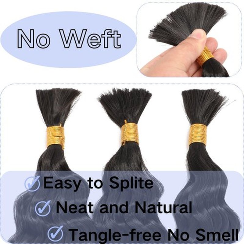 Deep Wave Bulk Hair 24inch 400g,Deep Bulk Hair For Braiding Hair Wet And Wavy Quality Synthetic Micro Braiding Hair Extensions for Boho Braids No Weft (24inch 4Pack Natural Color）