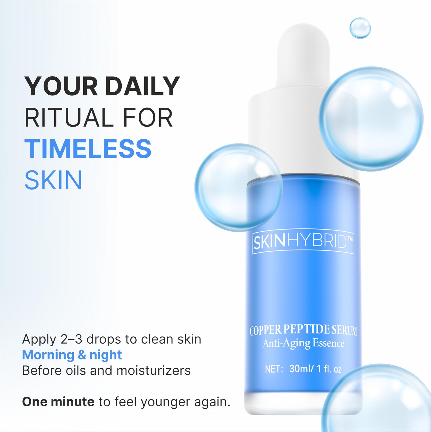 SkinHybrid Copper Peptides Serum for Face - Lightweight Anti Aging Serum with GHK-Cu Peptide, Niacinamide & Collagen for Firmer, Plumper, Youthful Skin (30ml / 1 fl oz)