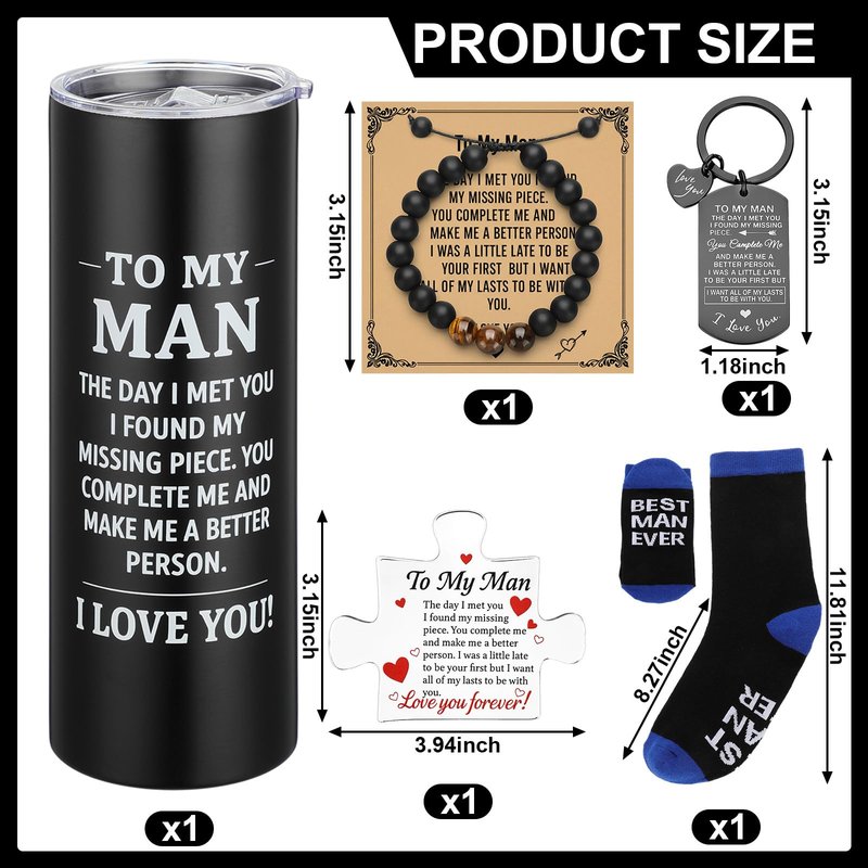 Geiserailie 5 Pcs Mens Gifts Basket Fathers Day Basket for Men To My Man Bracelet Keychain Tumblers Socks for Father Husband Boyfriend