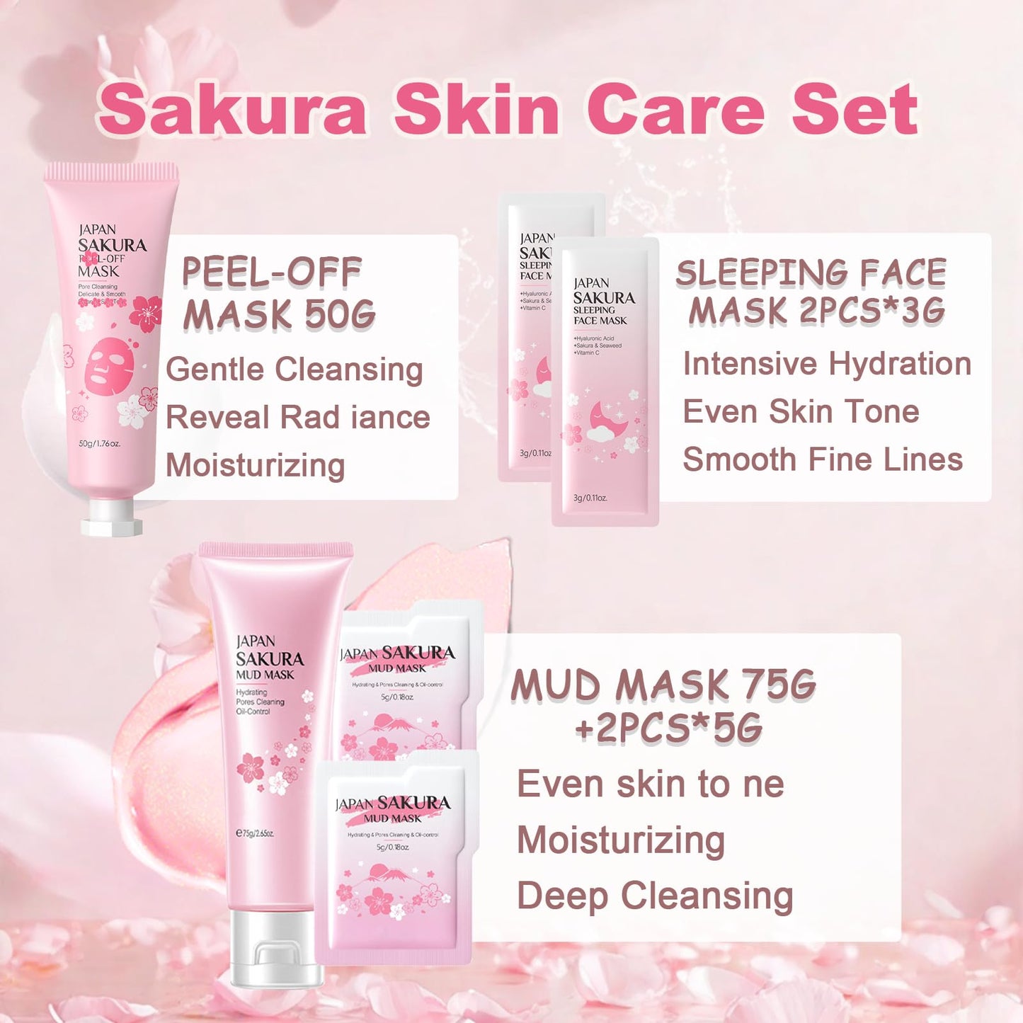 Sakura Skin Care Set for Teen Girls Birthday Gifts - Kids Skin Care Set for girls Ages 8-12 -Skincare for Girls 10-12 - Skin Care for Kids 8-9 - Skin Care Kit for Women Christmas Gifts