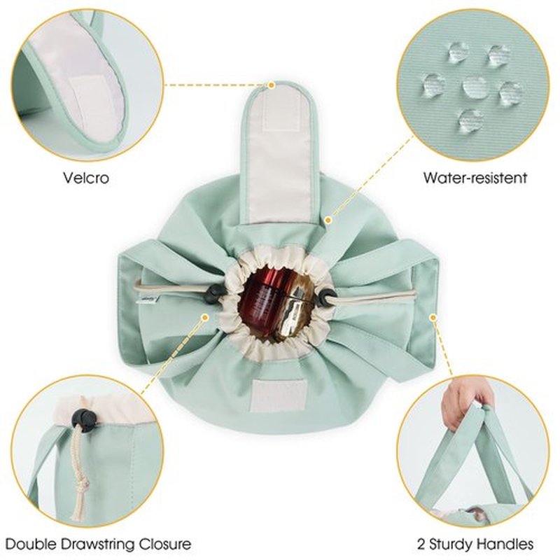 Barrel Drawstring Makeup Bag Large Cosmetic Bag Make up Bags Toiletry Organizer for Women (Mint Green) (Patent)