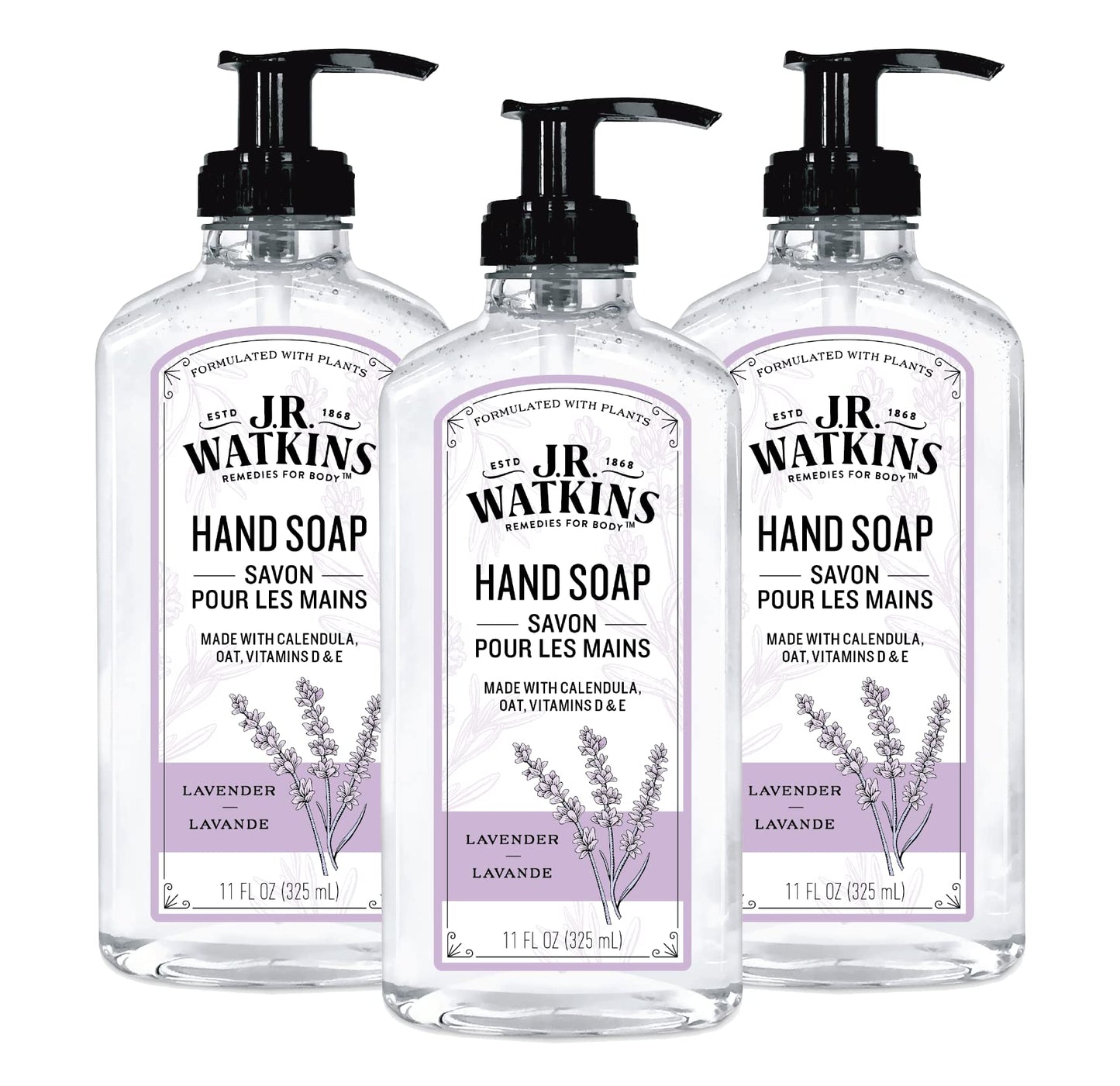 J.R. Watkins Moisturizing Gel Hand Soap Dispenser 3 Pack, Lavender 11 fl oz