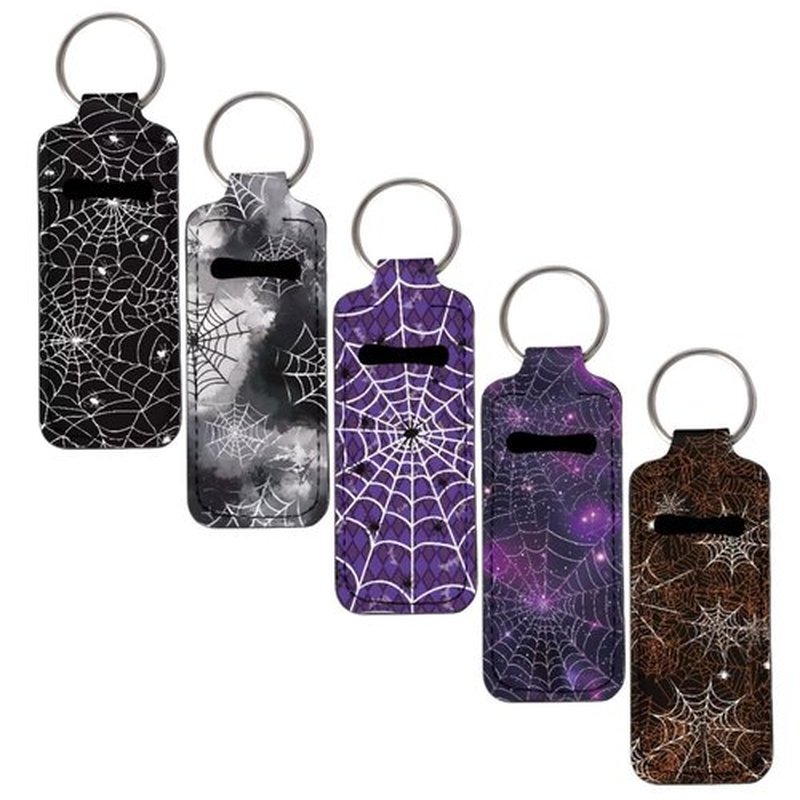 SEANATIVE Cobweb 5PCS Chapstick Holder Key Chain Cute Lip Balm Holder Keychain Clip on Lipstick Lip Gloss Keychain Sleeve Holder for Travel Accessories