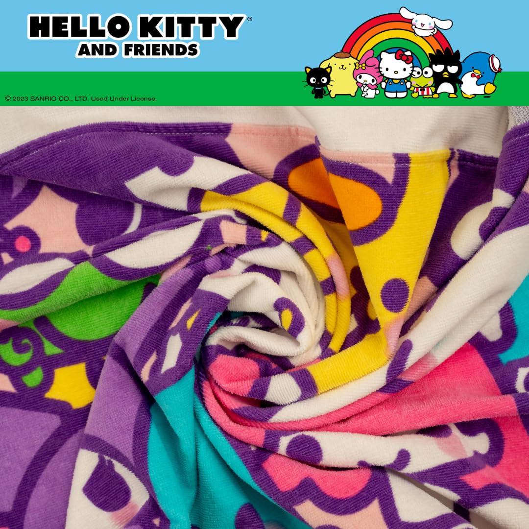 Hello Kitty & Friends Kids Super Soft Bath/Pool/Beach Soft Cotton Terry Hooded Towel Wrap, 24 in x 50 in, (Officially Licensed Product) By Franco