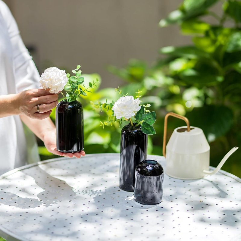 Black Glass Vases Set of 12 - Unique Modern Decor for Flowers | Minimalist Bud Vases for Living Room