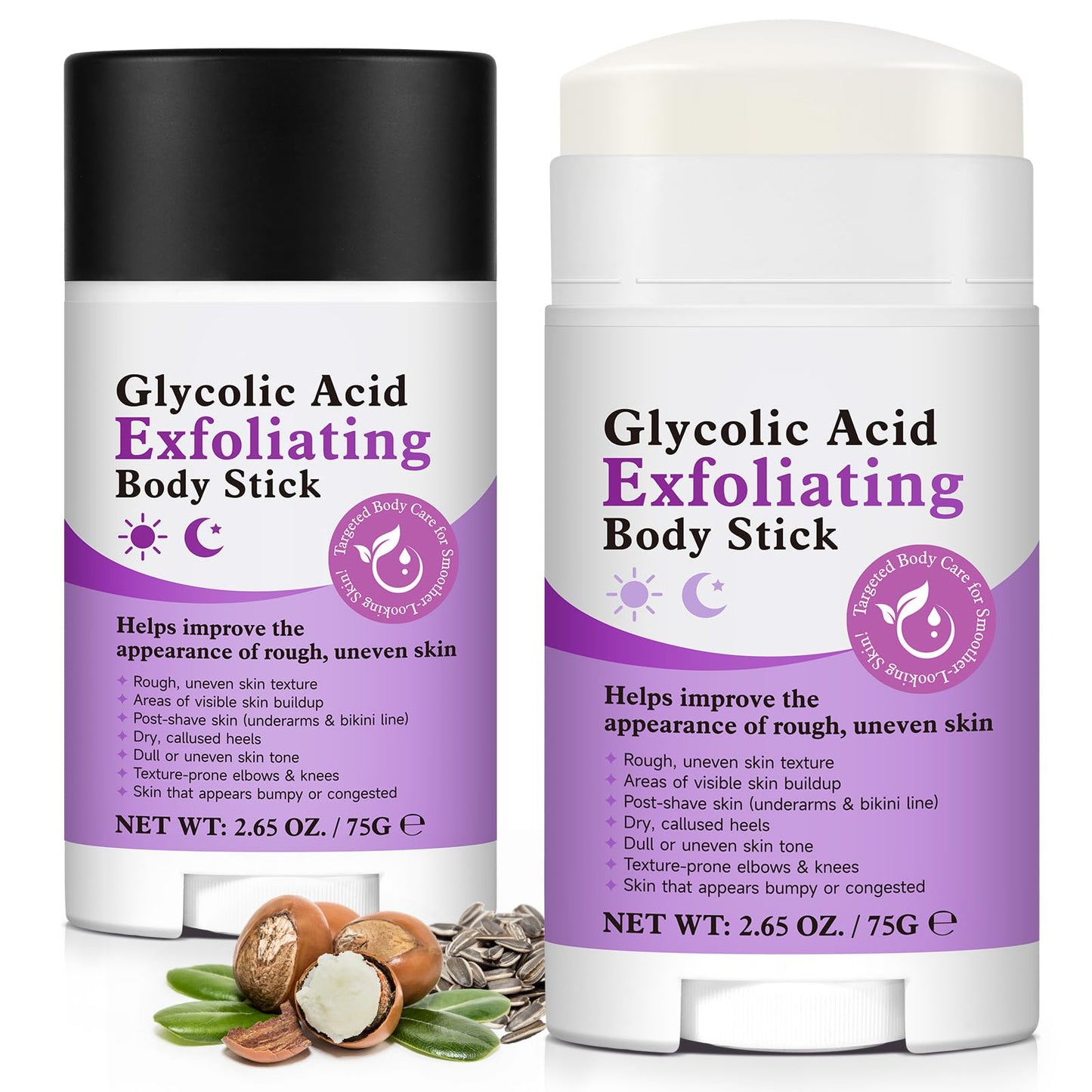 Glycolic Acid Body Scrub Stick for Rough & Bumpy Skin - 7% AHA + 0.5% BHA Exfoliating Stick with Shea Butter, Gentle Chemical Exfoliator for Arms, Legs, Back, 2.65oz for Men & Women