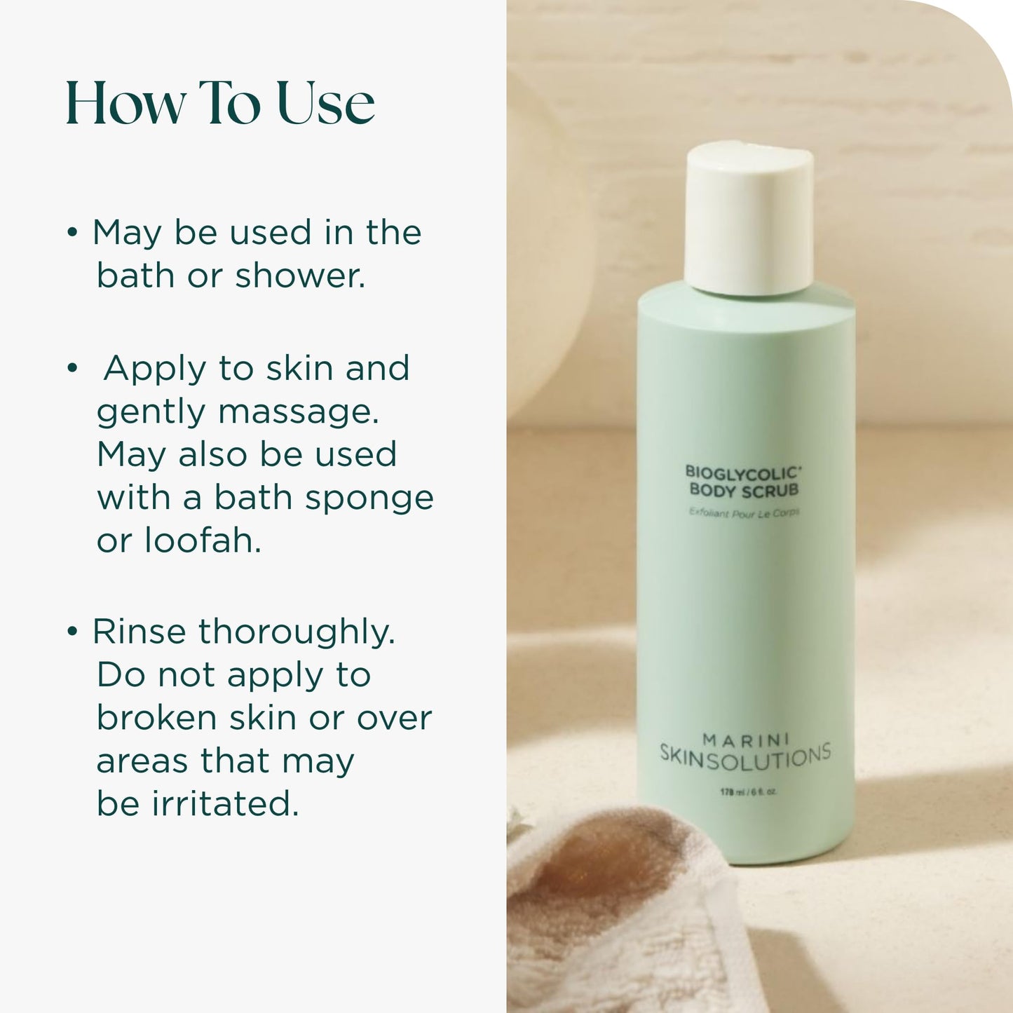 Marini SkinSolutions Bioglycolic Body Scrub - Glycolic Acid Exfoliator to Exfoliate, Resurface, Polish, and Smooth Skin on Arms, Legs, and Back - Cruelty Free - Made in the USA - 6 fl oz