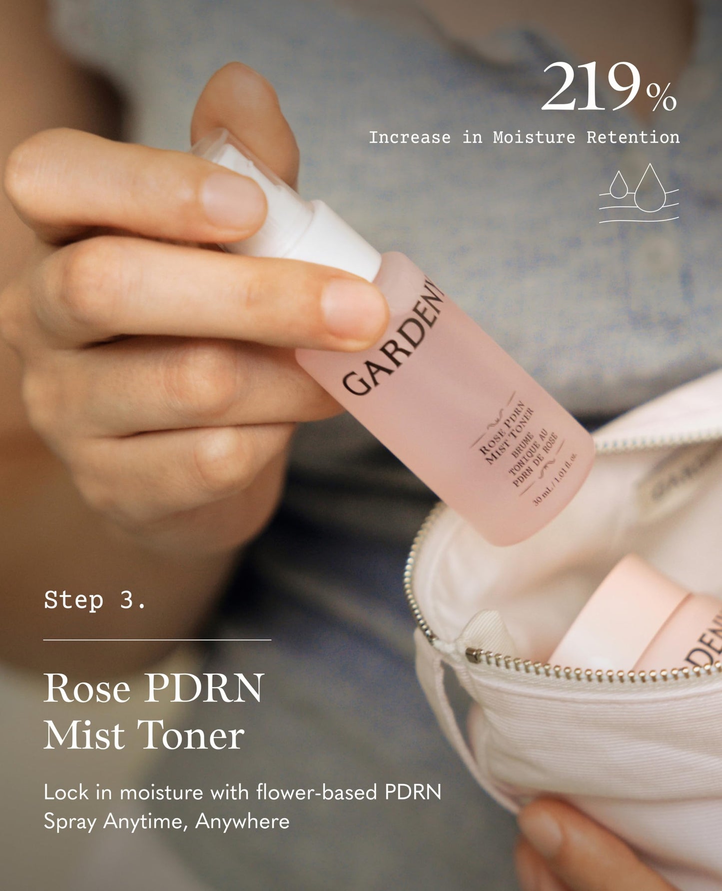 GARDENY Korean Skincare Set | 3-step K-Beauty Routine Kit | Cleansing Balm, Mask-to-Foam Cleanser & Hydrating Mist Toner | Rose PDRN Technology | Travel Size 1.01 fl. oz Each