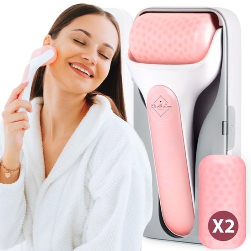 Eli with Love Ice Roller for Face Premium Facial Ice Roller with Carry Case and 2X Rollers for Long Lasting Cold - Eye Roller for Puffy Eyes & Cold Massage for Migraines (Pink (with case))