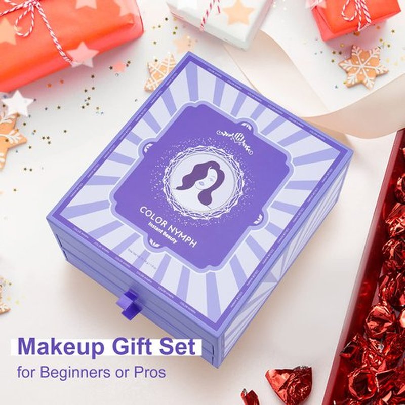 Color Nymph Makeup Organizers, Foldable Storage Box Coming with Full Kit Cosmetic Sets Makeup Kits For Teens Girls Make up Kit Includs Eyeshadow Mascara Lipstick Lipgross Blush and Tools -Purple