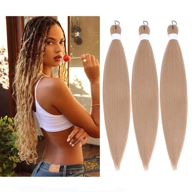 Newluyang Pre Stretched Braiding Hair, Synthetic Crochet Hair Braids,26 inch 3 packs Hot Water Setting Professional Yaki Texture Crochet Hair Extension Braids.（24#/Light Brown Blonde）