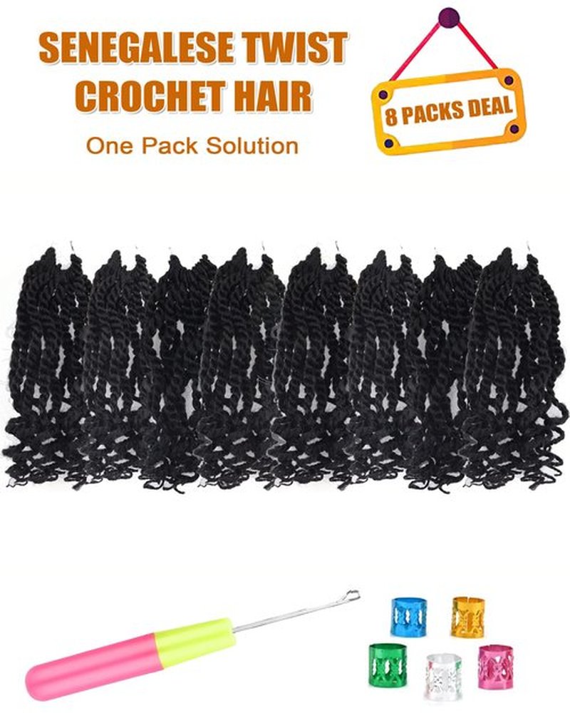 6 Inch Crochet Hair 8 Packs Wavy Senegalese Twist Crochet Hair Pre Looped Curly Ends Kinky Twist Crochet Braids Micro Two Strand Crochet Twist Hair (6 Inch,2)