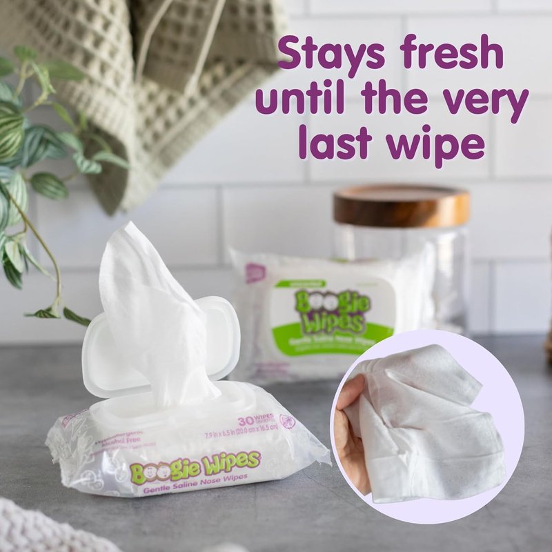 Saline Nose Wipes for Babies & Kids - Vitamin E & Aloe, Unscented | 30 Count (Pack of 12)