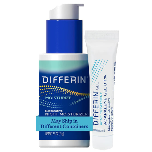 Differin Acne Treatment Gel & Night Moisturizer Set - 30 Day Skin Care for Acne Prone Skin, Fragrance Free