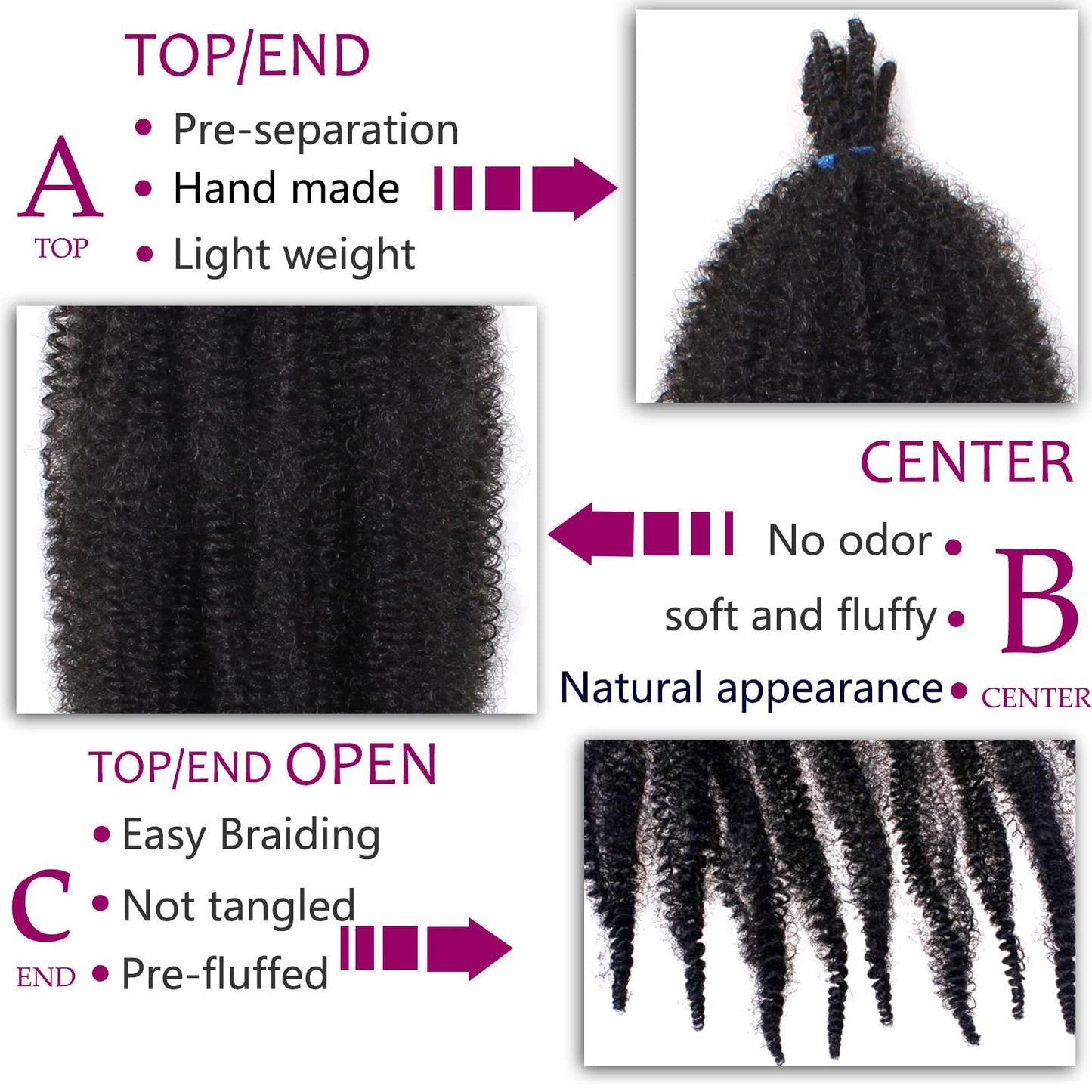 ZRQ 8 Packs Black Springy Afro Twist Hair 30 Inch Pre-Separated Spring Twist Marley Crochet Braiding Hair For Distressed Soft Locs Synthetic Hair Extension For Black Women 8 Strands/Pack (1B#)